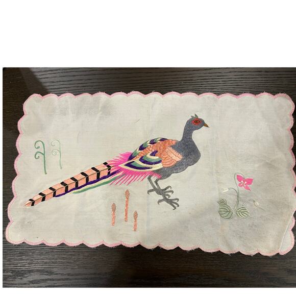 VINTAGE CHINESE SILK HAND EMBROIDERY PHEASANT OR PEACOCK - Picture 1 of 11
